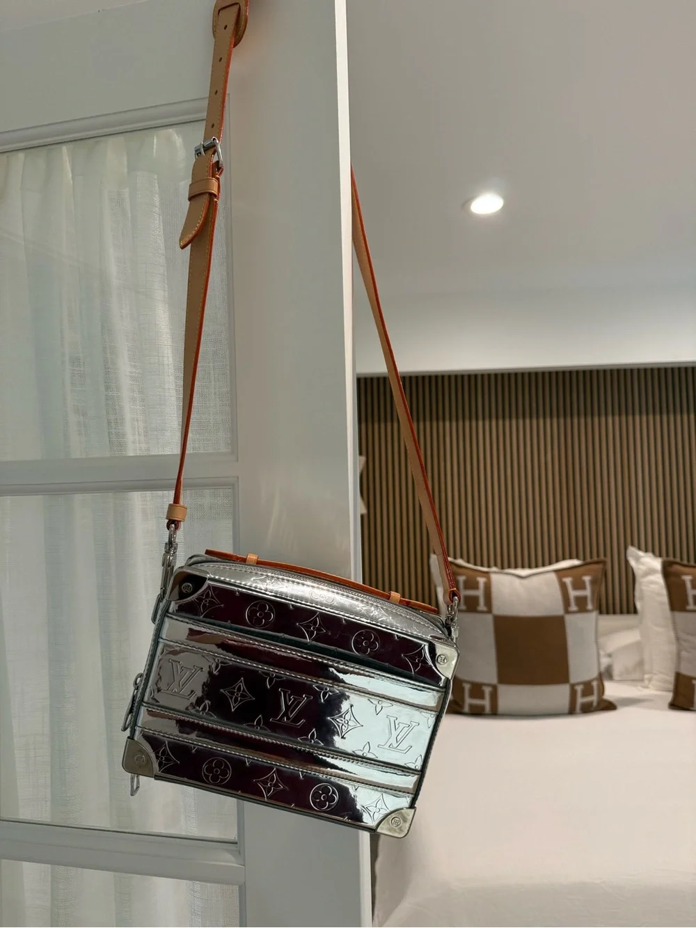 Louis Vuitton Shoulder Bag Monogram Mirror Handle Soft Trunk M45885 Silver